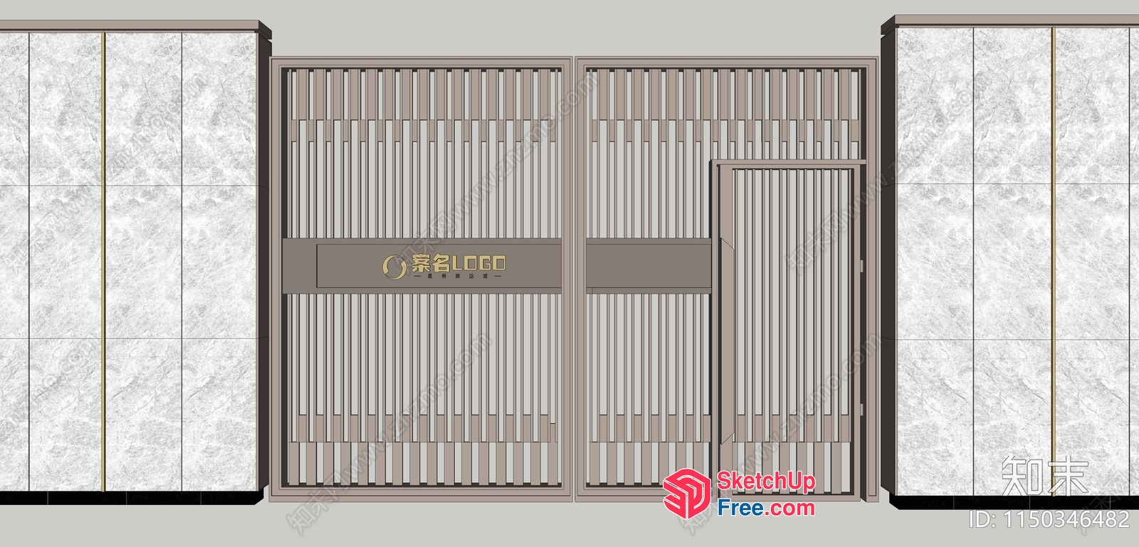 Entrance Gate With Modern Design And Gold Accents 3D SketchUp File