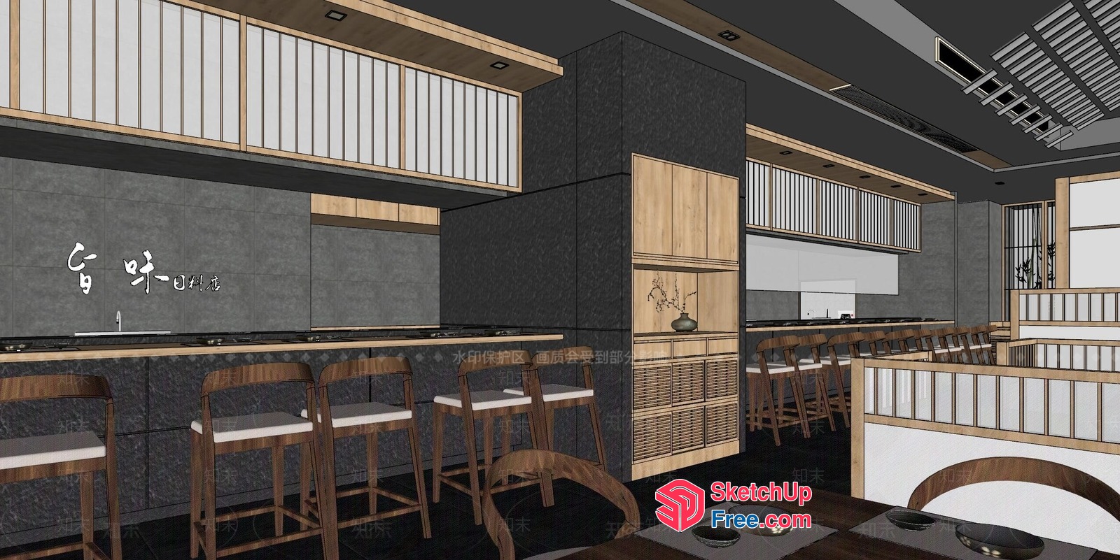 Modern Japanese Restaurant Interior 3D SketchUp File