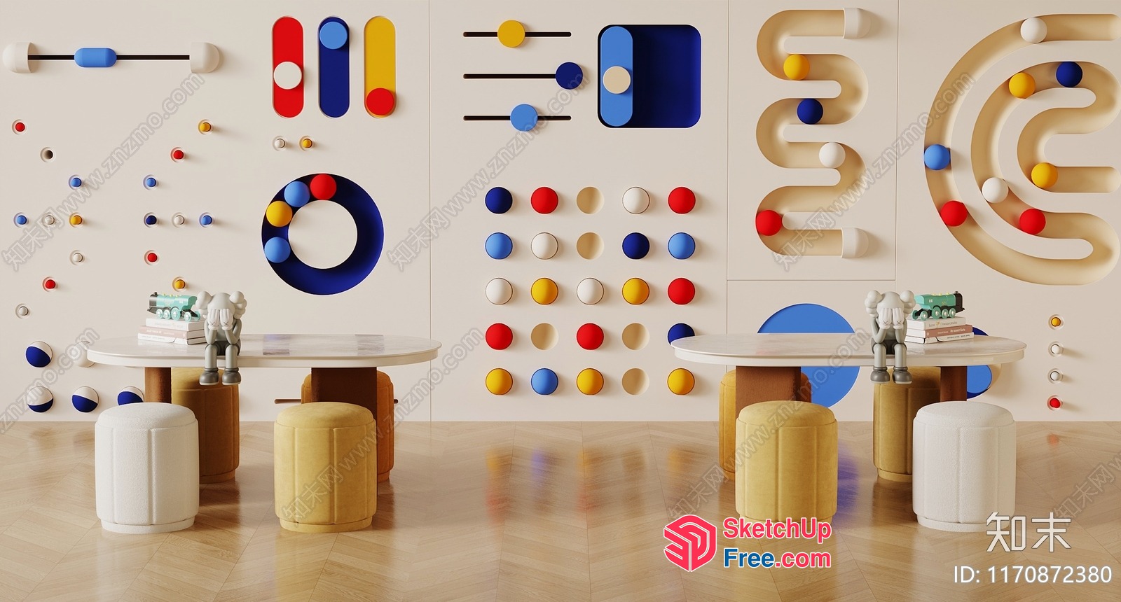 Colorful Geometric Shapes And Furniture Arrangement 3D SketchUp File