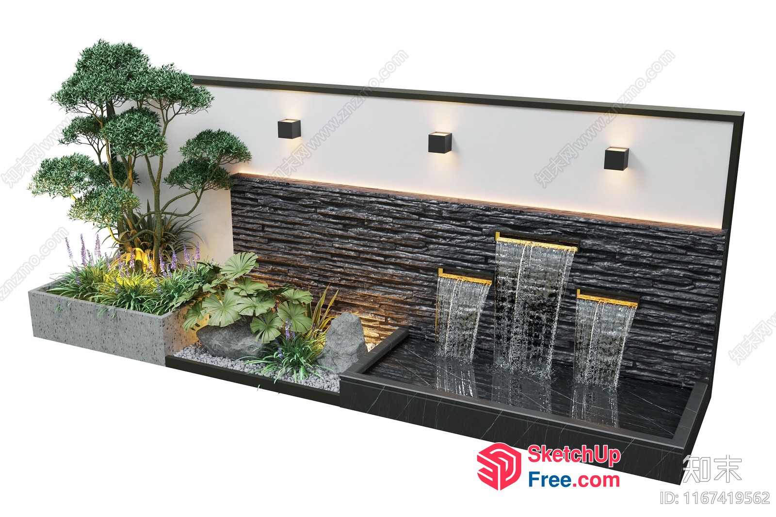 Modern Waterfall Feature With Asian-Inspired Garden 3D SketchUp File