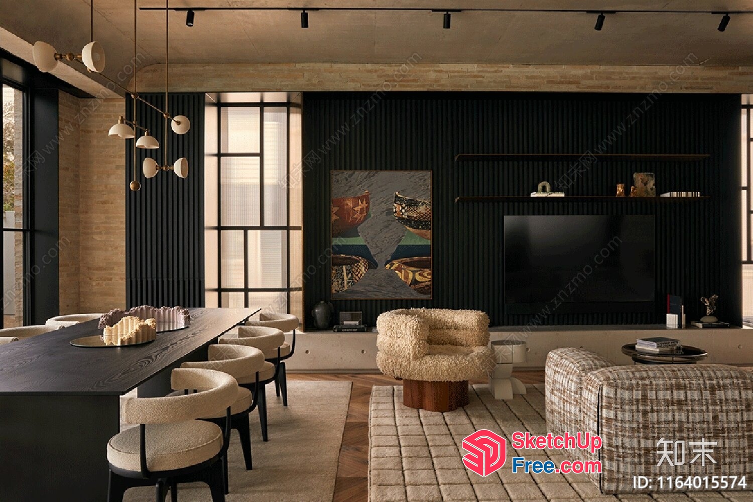 Modern Living Room With Dining Area And Minimalist Furniture 3D SketchUp File