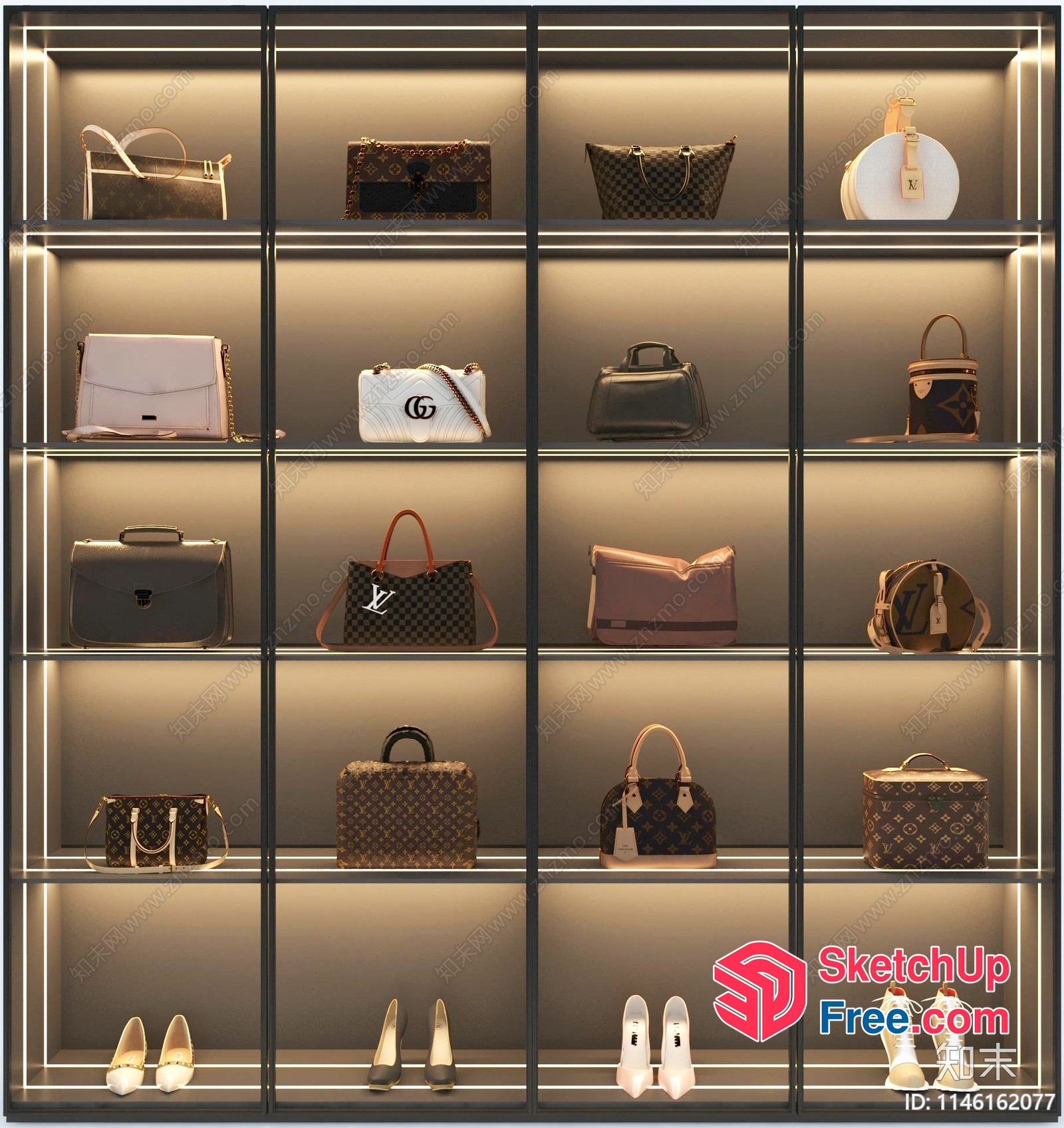 Luxury Handbags And Shoes Display Case 3D SketchUp File