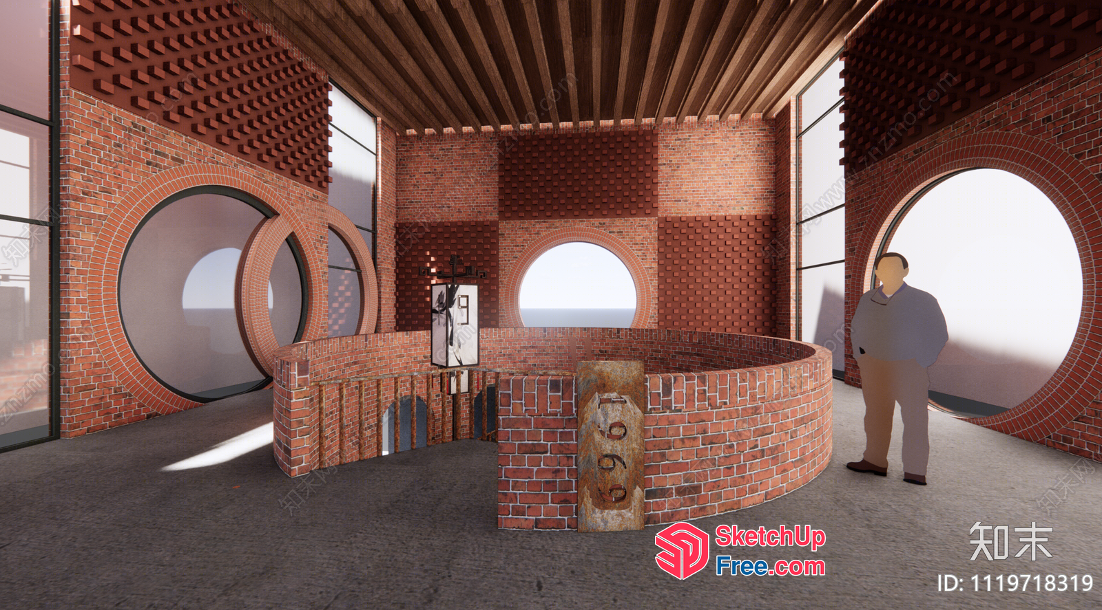 Brick Archway Interior With Pillars And Stair 3D SketchUp File
