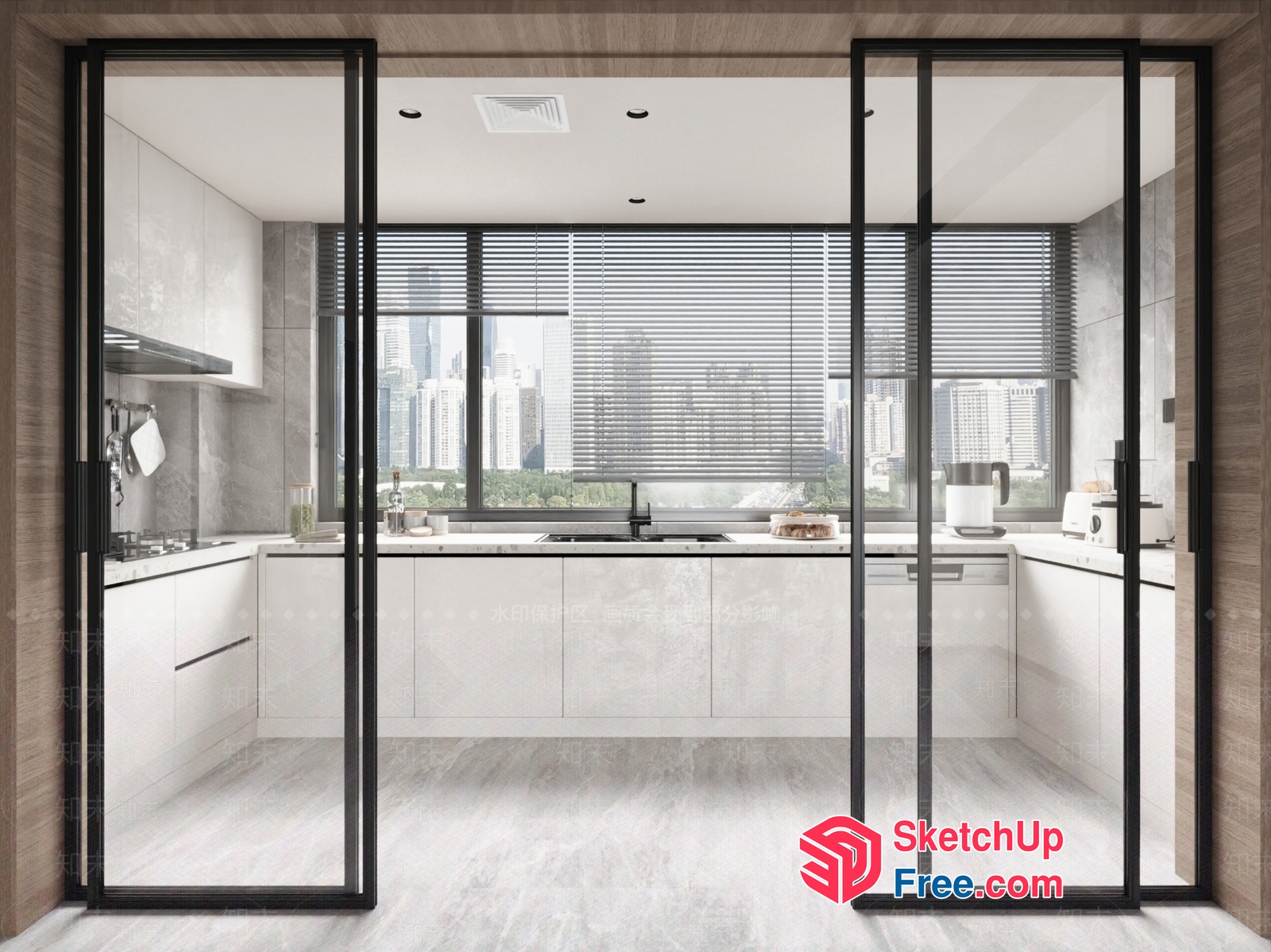 Modern Kitchen Interior With Large Window 3D SketchUp File