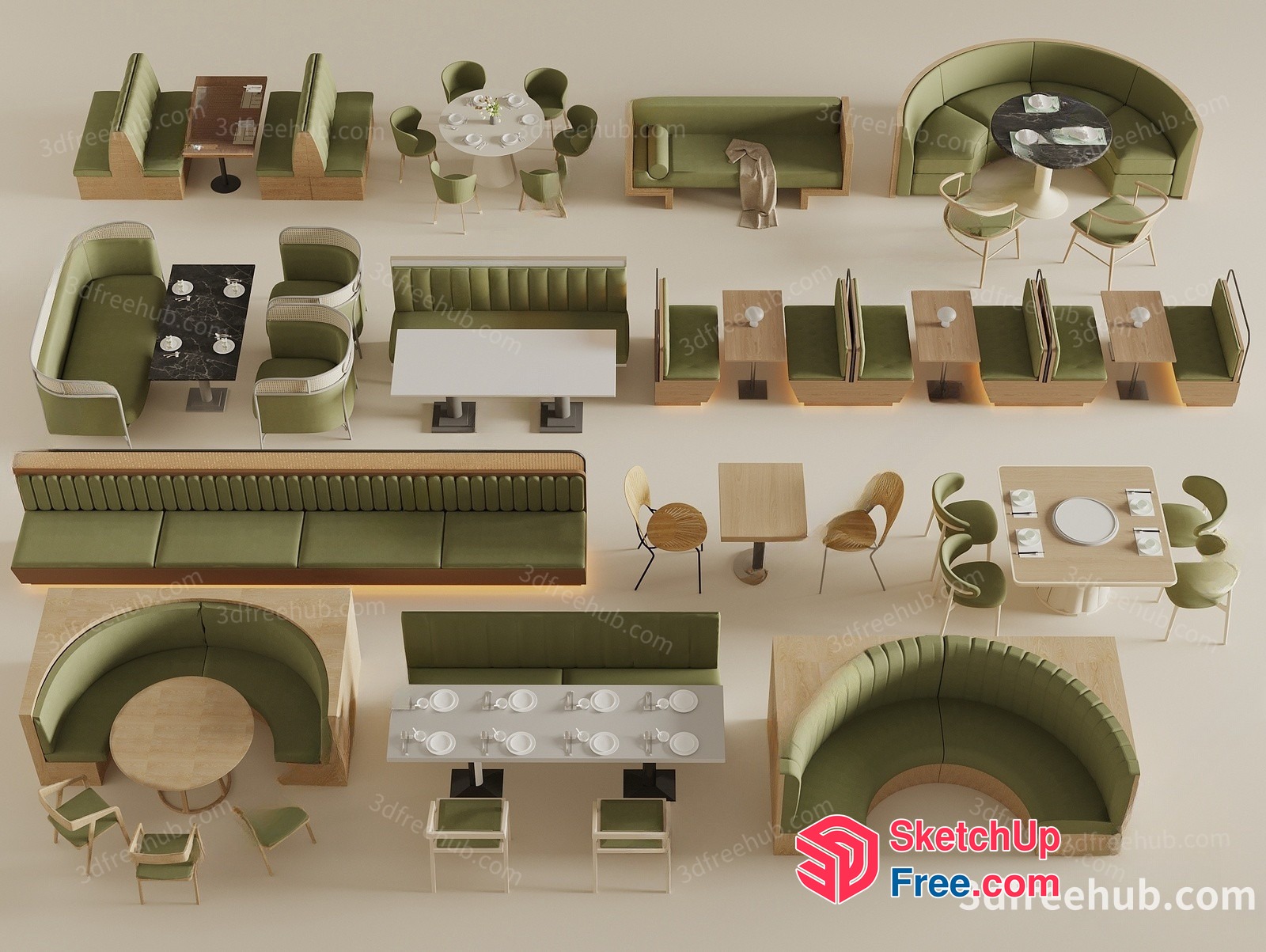 Modern Green Dining Room Furniture Collection 3D SketchUp File