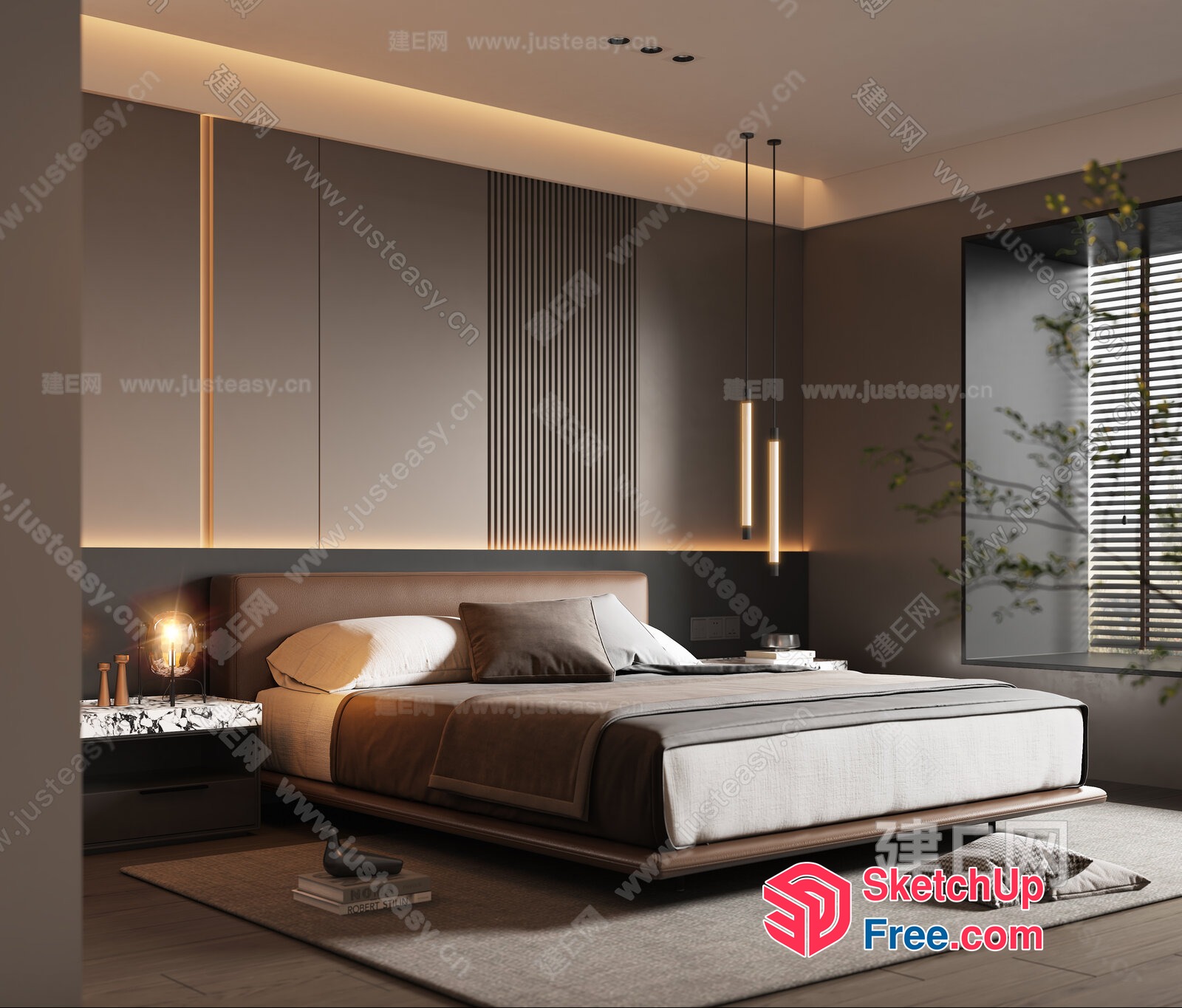 Modern Minimalist Bedroom Design With Sleek Furniture And Ambient Lighting 3D SketchUp File