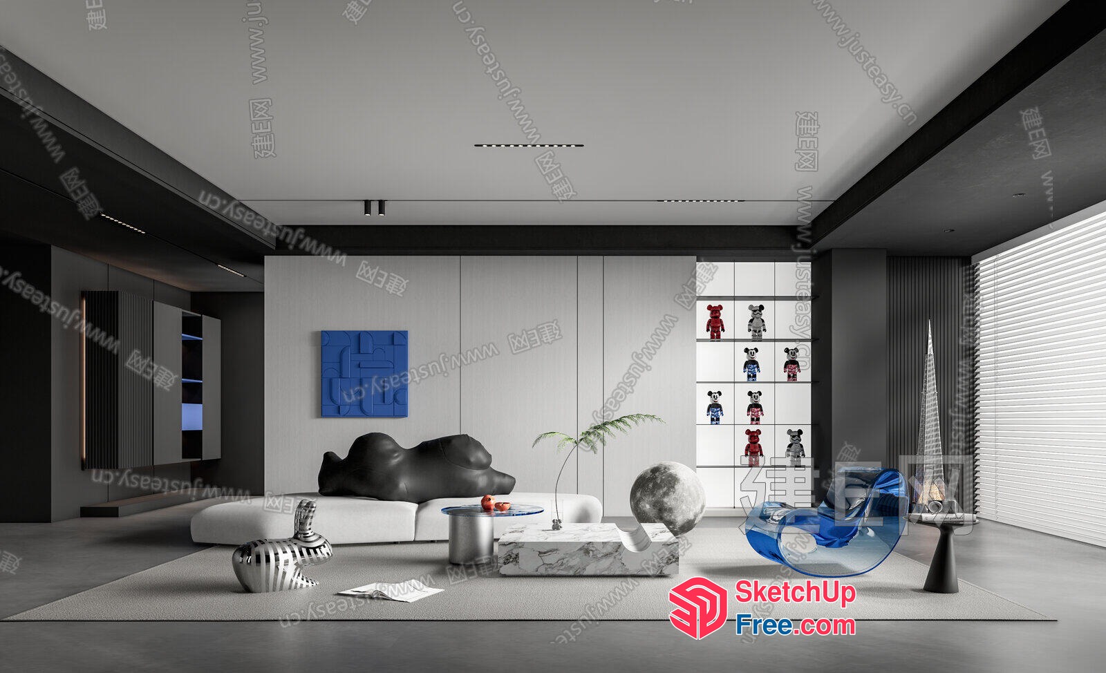 Modern Minimalist Interior Design With Unique Art Pieces 3D SketchUp File