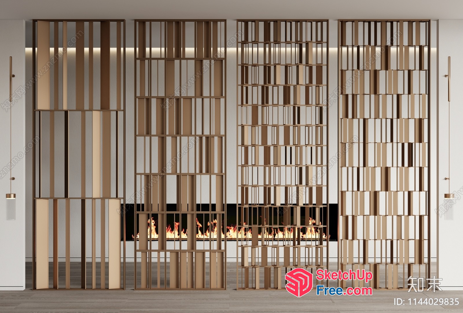 Elegant Partition Screen With Fireplace 3D SketchUp File