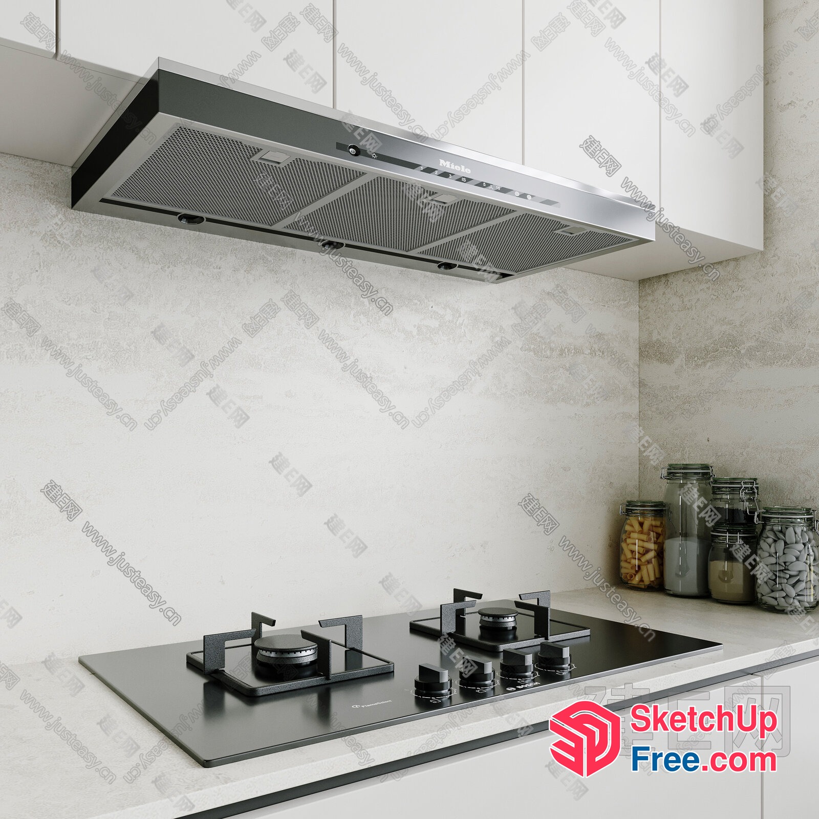 Modern Kitchen With Sleek Range Hood And Gas Stove 3D SketchUp File