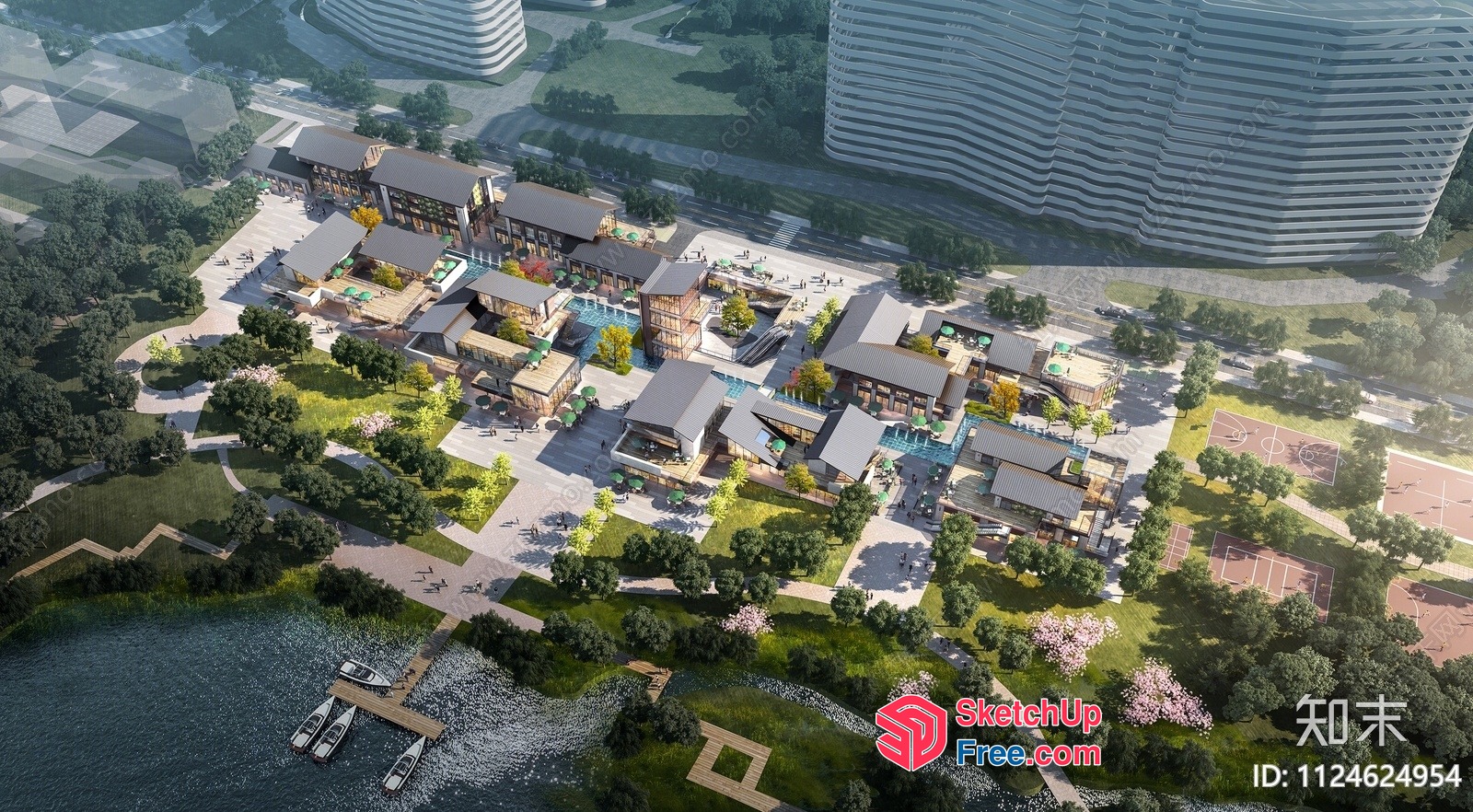 Modern Residential Complex With Lush Greenery And Waterfront Views 3D SketchUp File