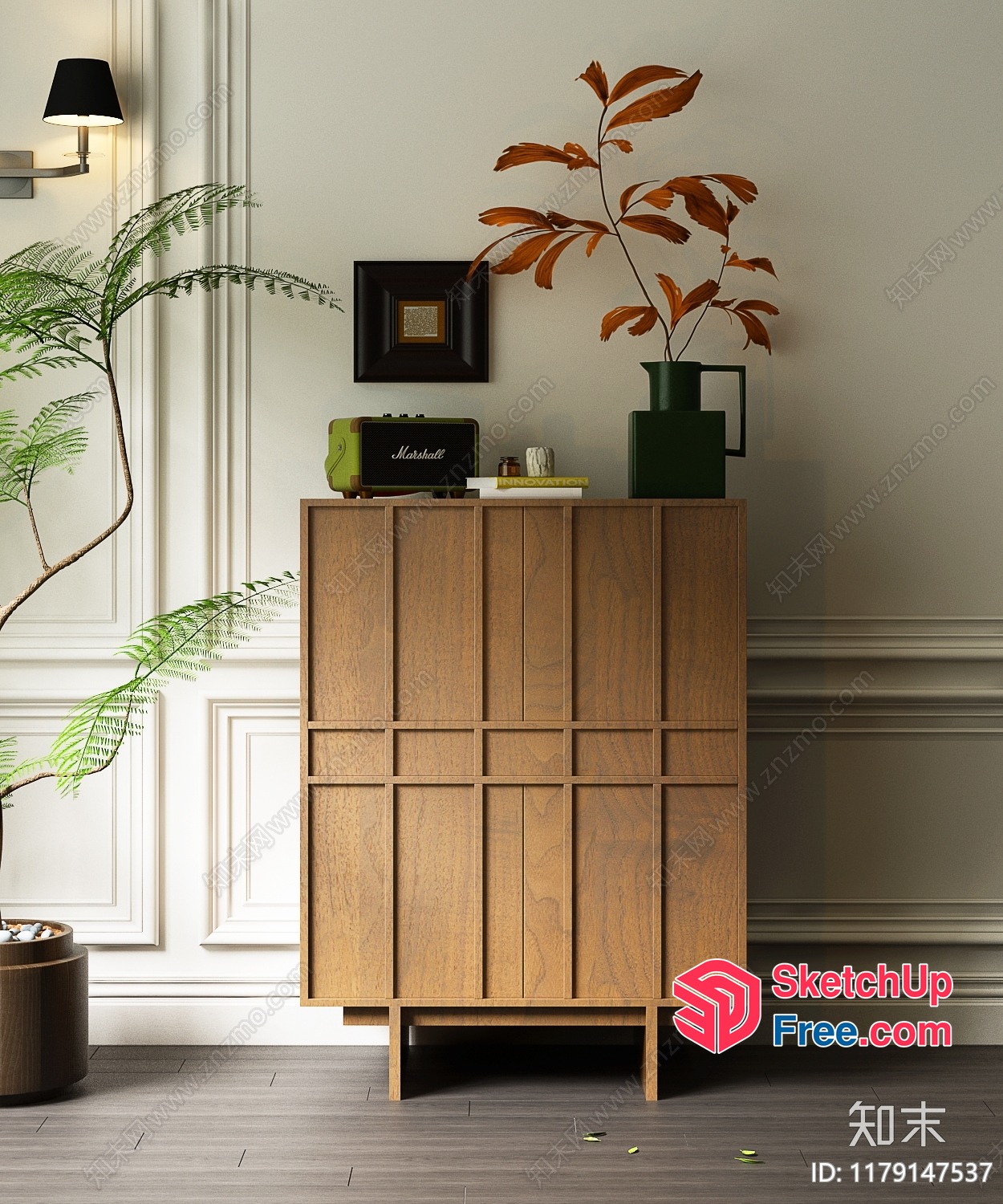 Modern Wooden Cabinet With Decorative Elements 3D SketchUp File