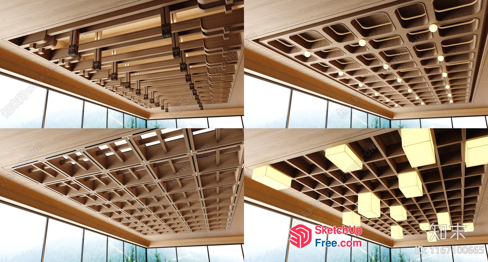 Modern Wooden Ceiling Design With Unique Patterns And Lighting 3D SketchUp File