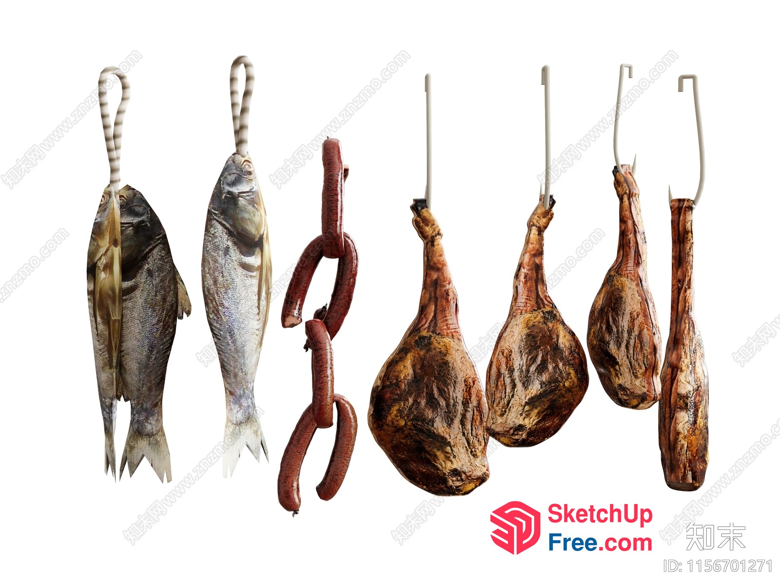 Dried Fish And Meat Hanging From Hooks 3D SketchUp File