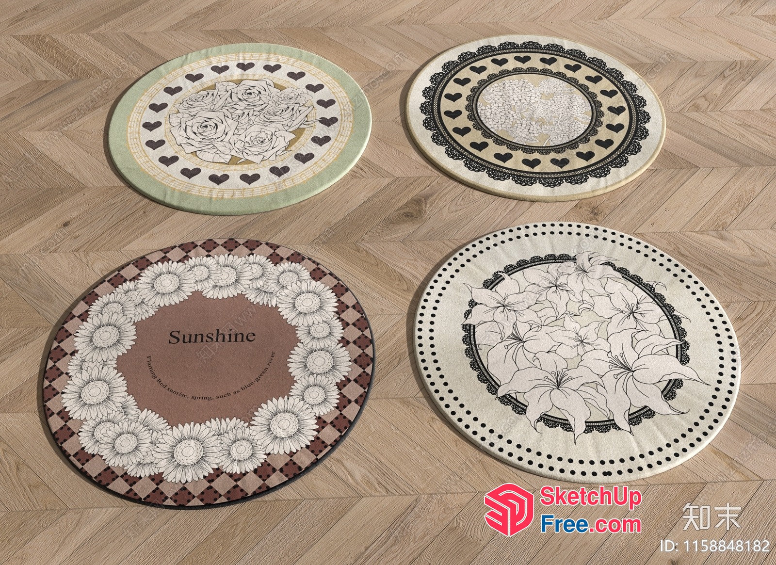 Floral And Floral Patterned Round Rugs 3D SketchUp File
