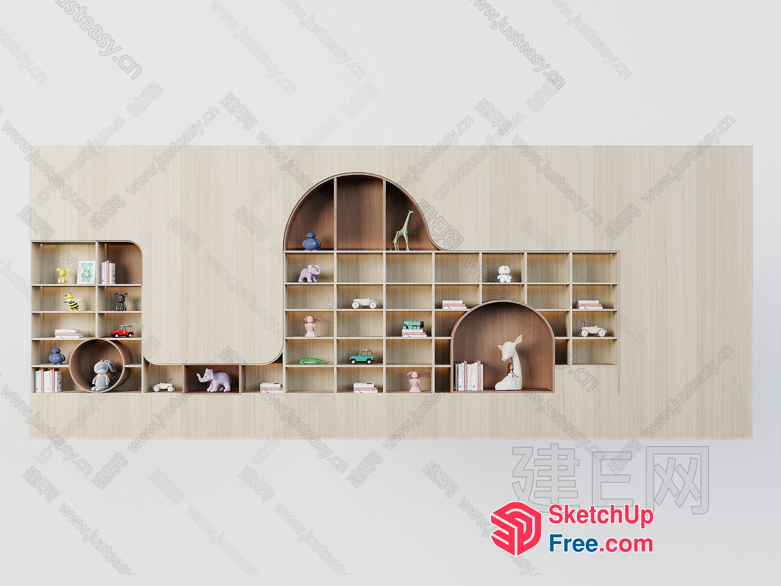 Curved Shelf Unit With Decorative Animal And Vehicle Elements 3D SketchUp File