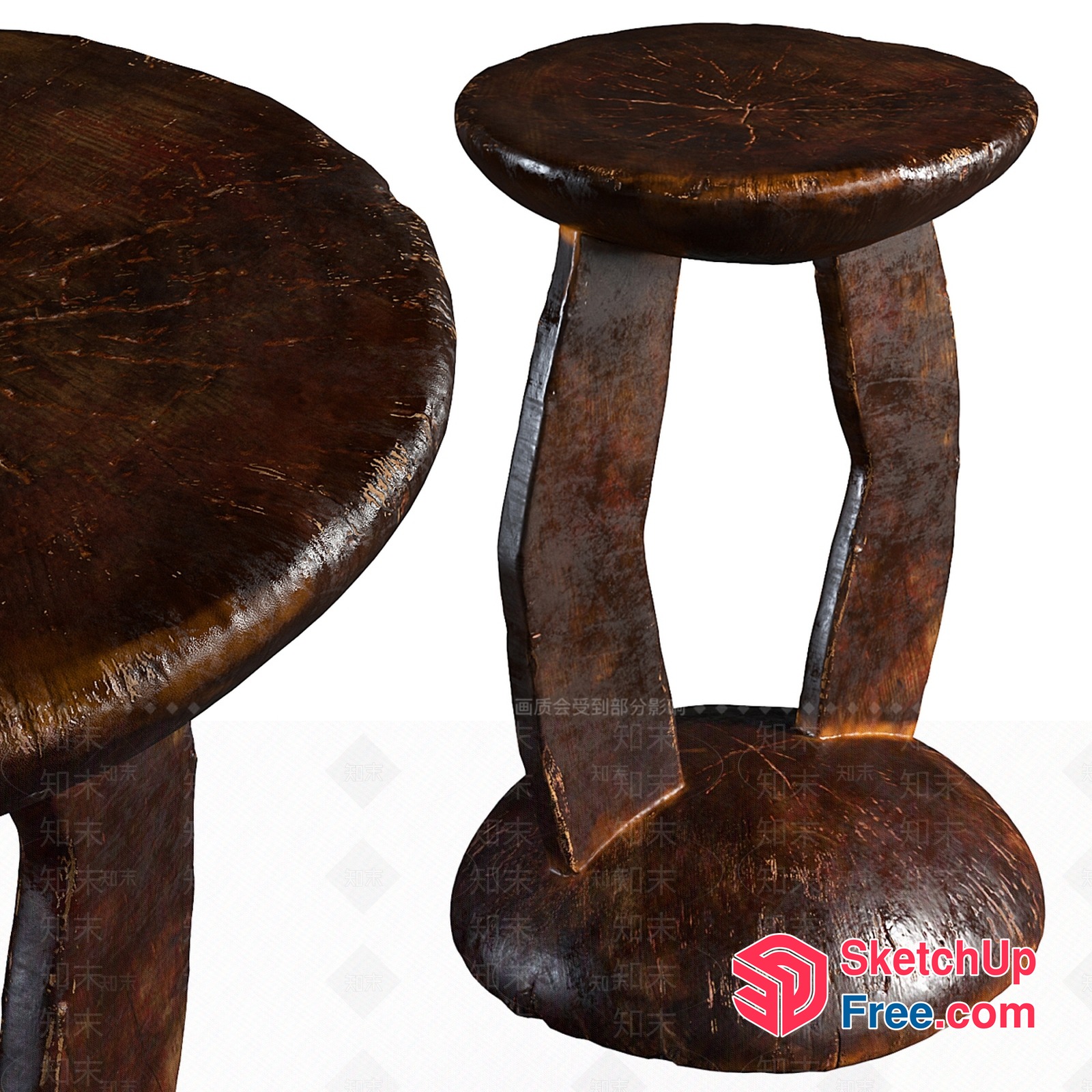 Old Wooden Stool With Unique Design 3D SketchUp File