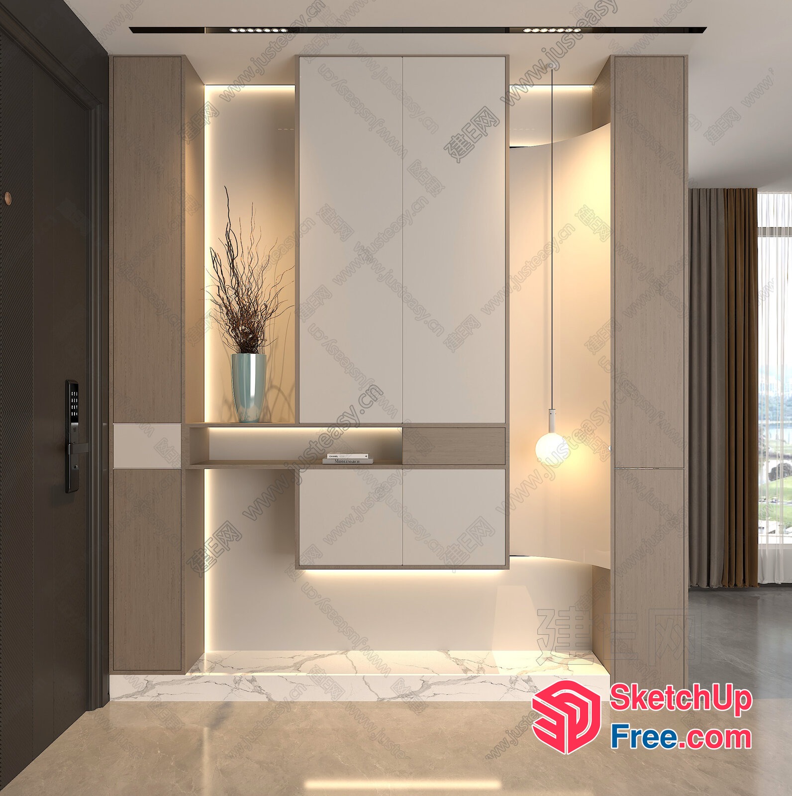Modern Minimalist Entrance Hallway With Elevator 3D SketchUp File