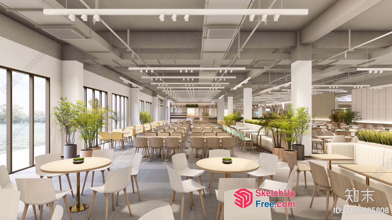 Modern Minimalist Office Space With Natural Light And Greenery 3D SketchUp File