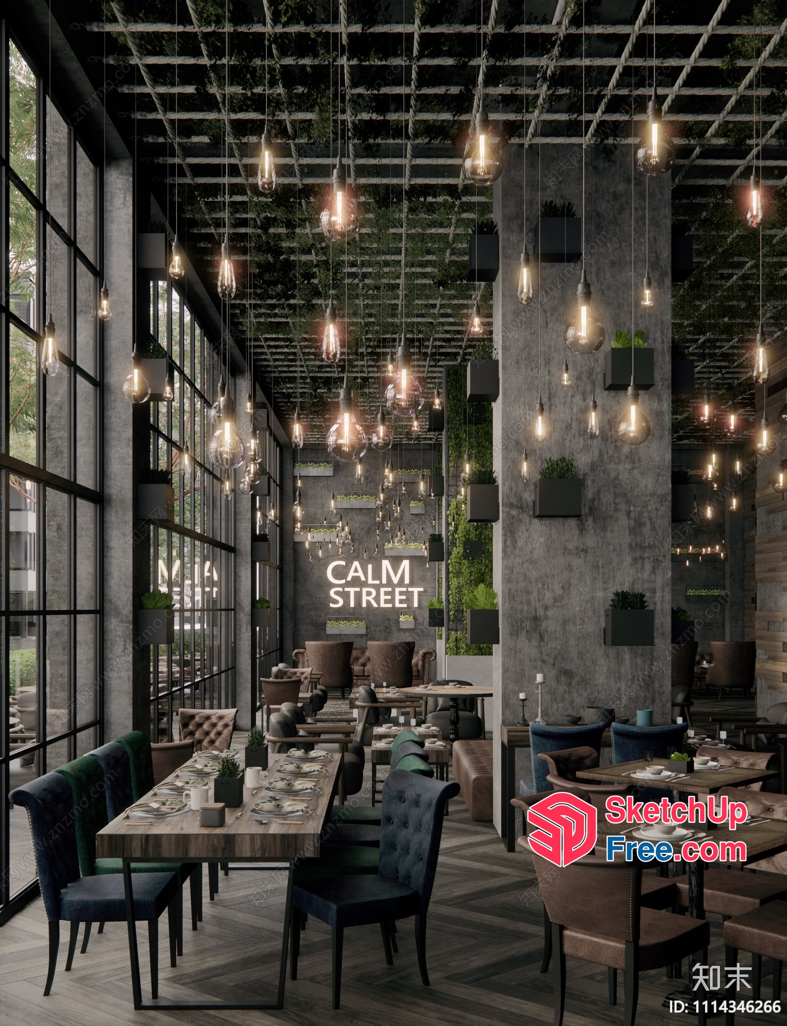 Modern Industrial Restaurant Interior 3D SketchUp File