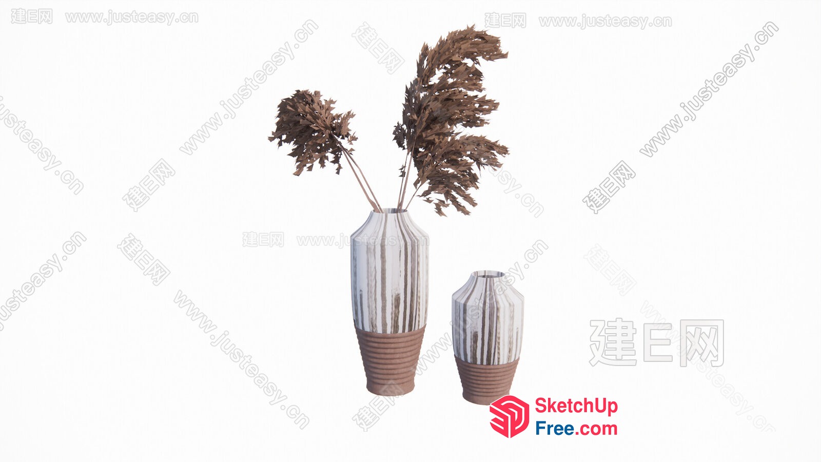 Two Vases With Dried Plants 3D SketchUp File