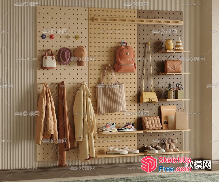 Modern Storage Solution With Pegboard Wall 3D SketchUp File