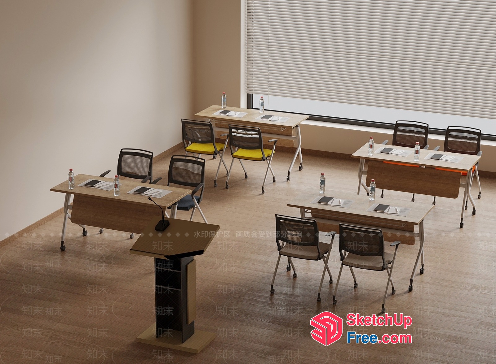 Conference Room With Desks And Chairs 3D SketchUp File