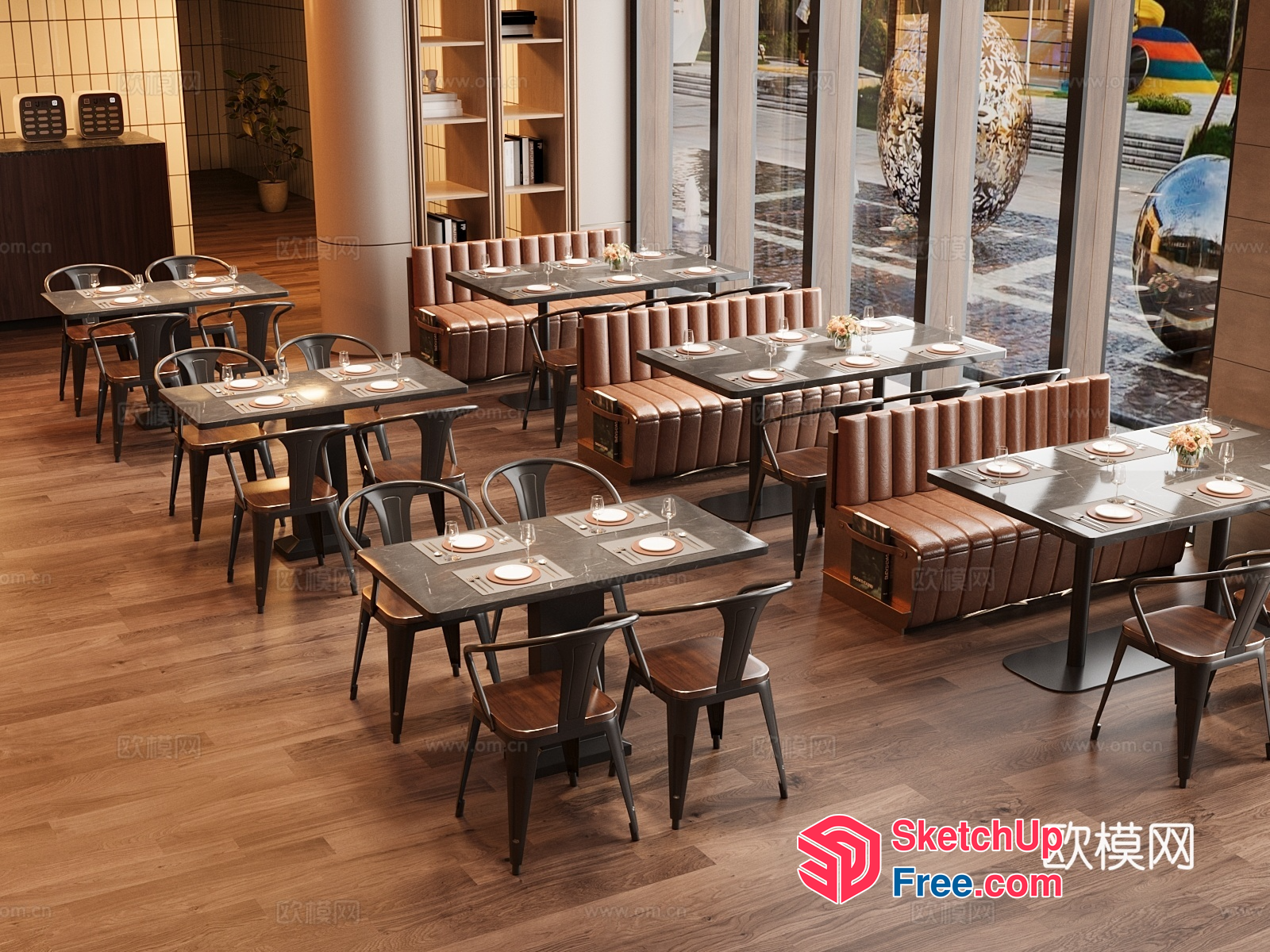 Modern Restaurant Interior With Sleek Furniture And Natural Wood Accents 3D SketchUp File