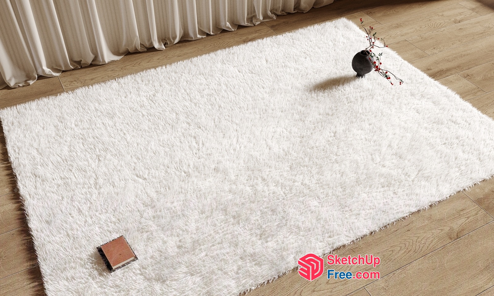 White Fuzzy Rug In A Cozy Living Room 3D SketchUp File