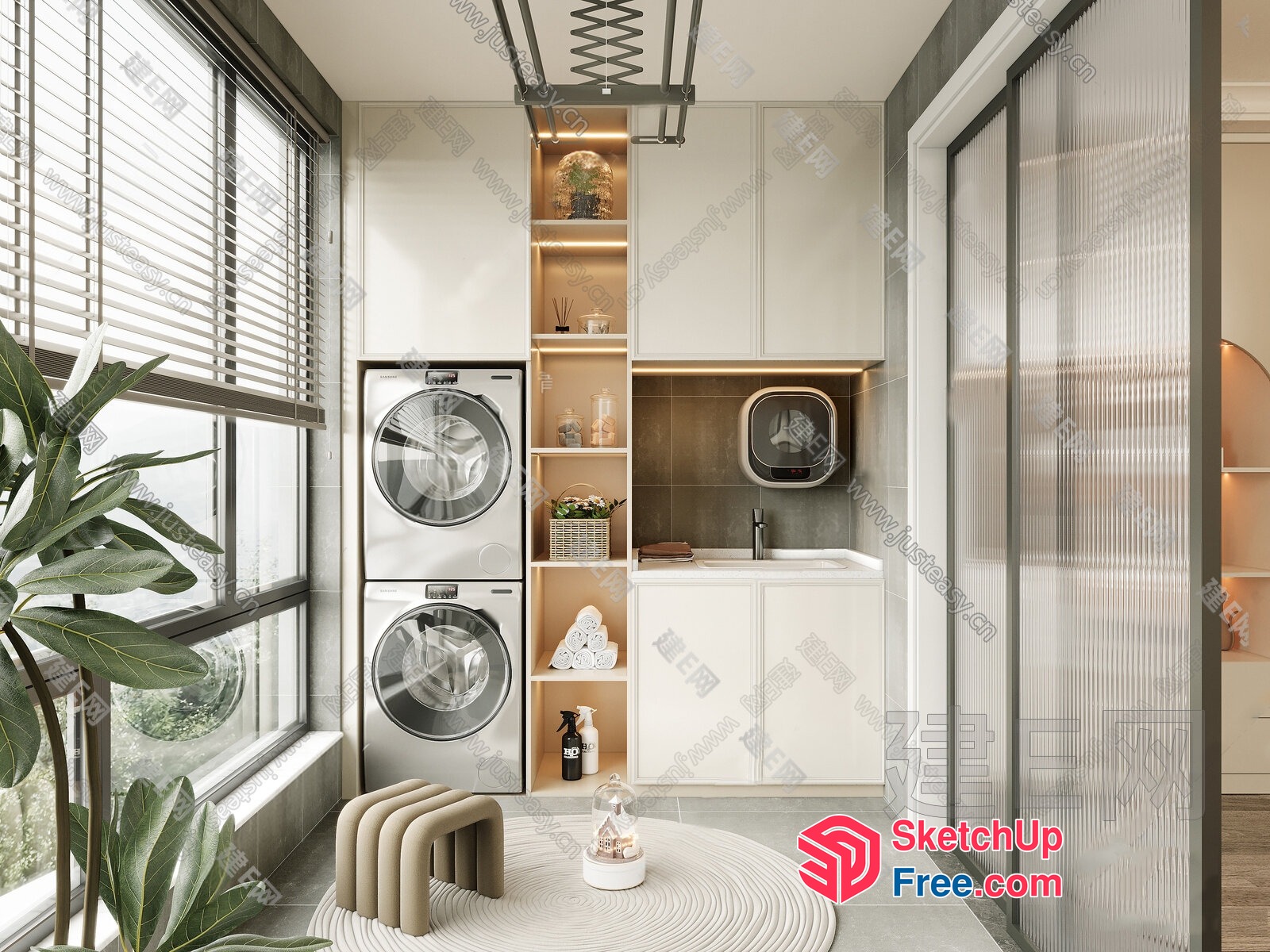 Modern Minimalist Laundry Room With Sleek Stainless Steel Appliances 3D SketchUp File
