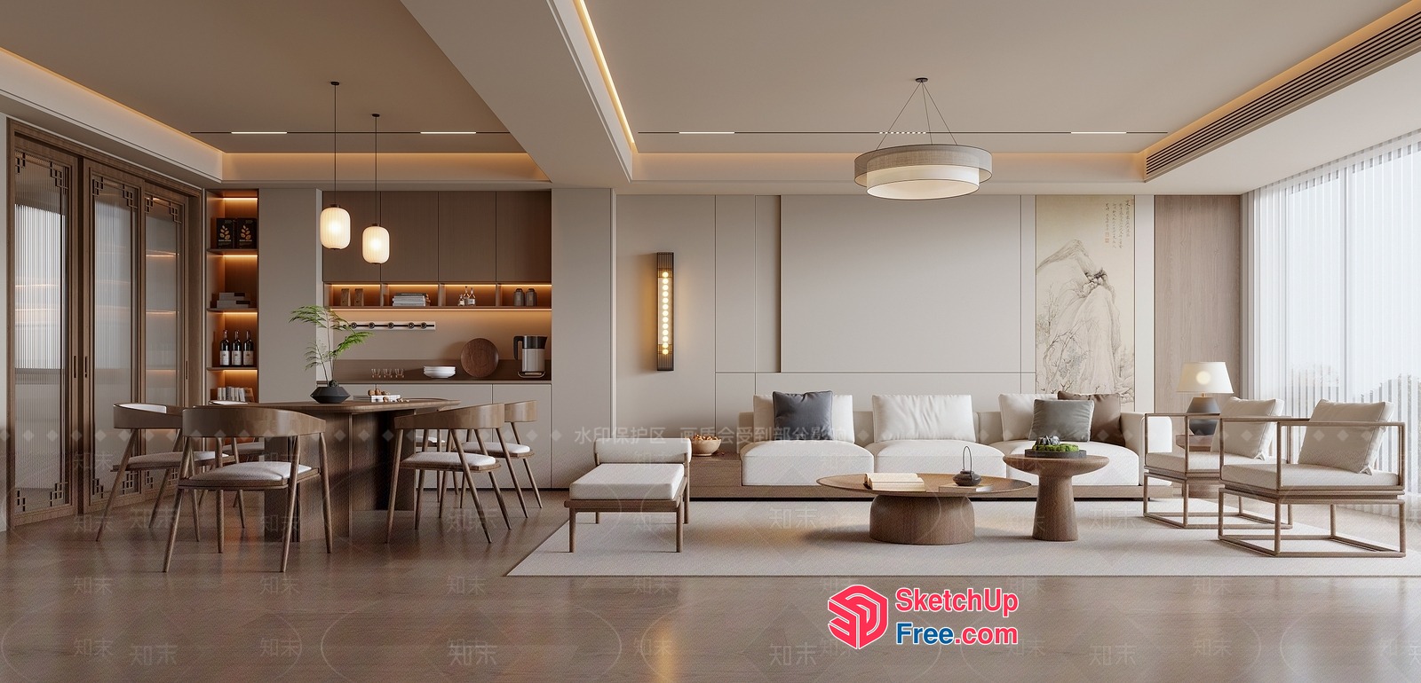 Modern Minimalist Japanese Style Living Room With Sleek Furniture 3D SketchUp File