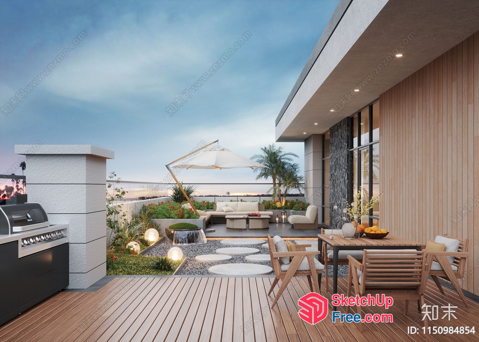 Modern Outdoor Living Space With Sleek Furniture And Natural Accents 3D SketchUp File