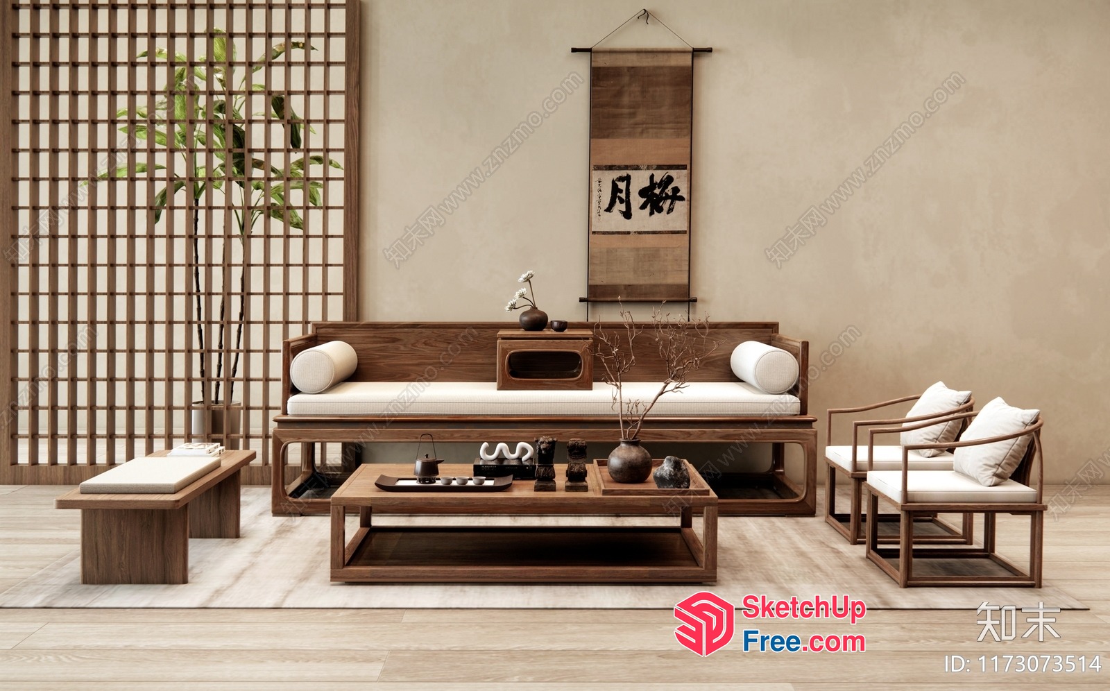 Minimalist Japanese-Style Living Room Furniture 3D SketchUp File