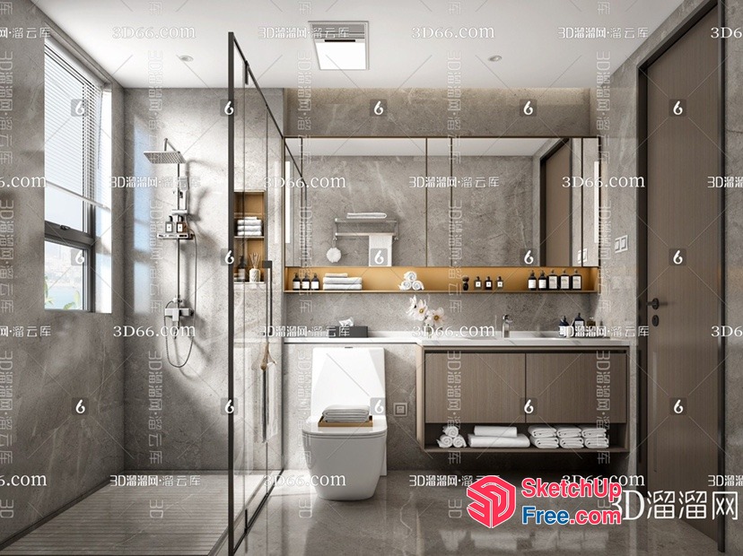 Modern Bathroom With White And Wood Accents 3D SketchUp File