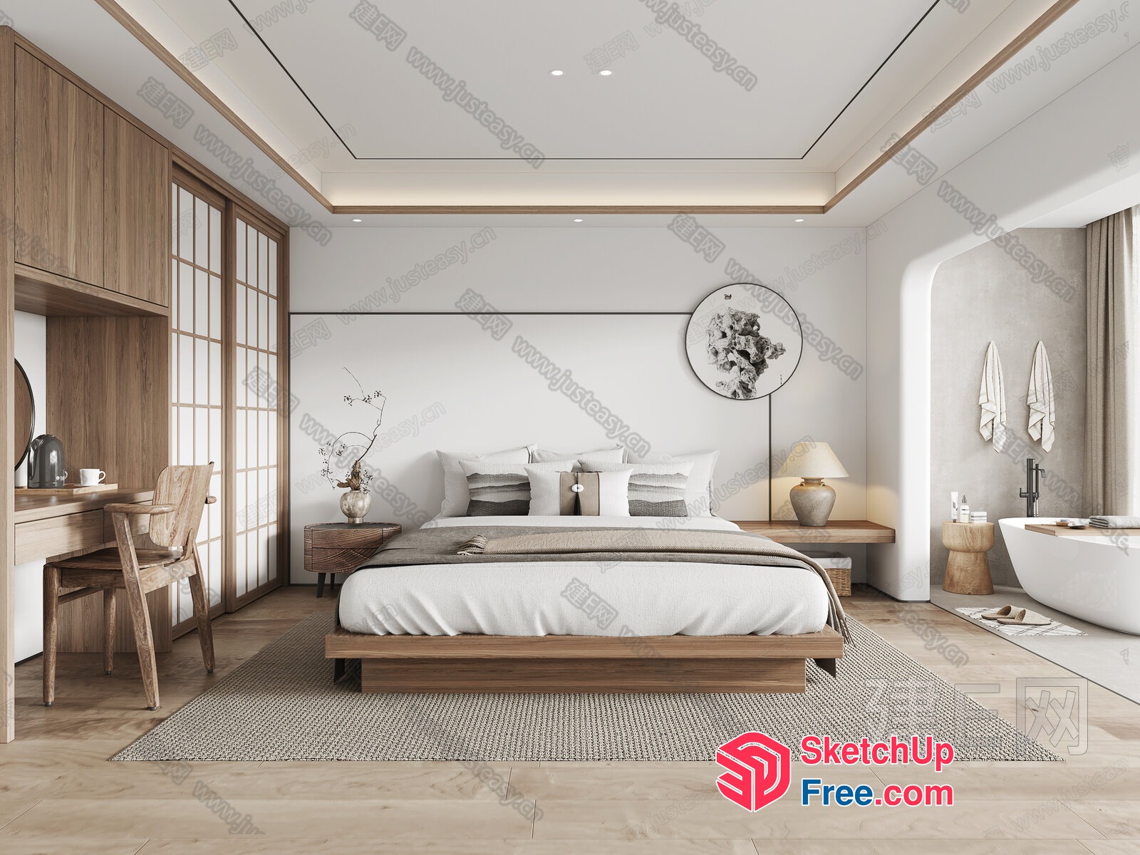 Minimalist Japanese-Style Bedroom Interior 3D SketchUp File