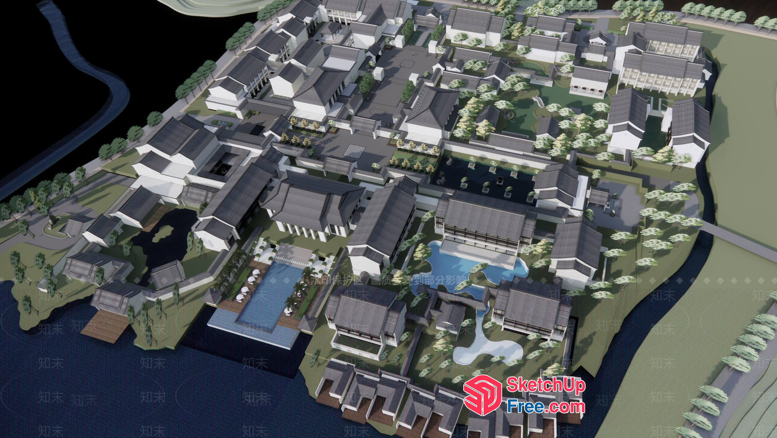 Traditional Asian-Inspired Village Complex 3D SketchUp File