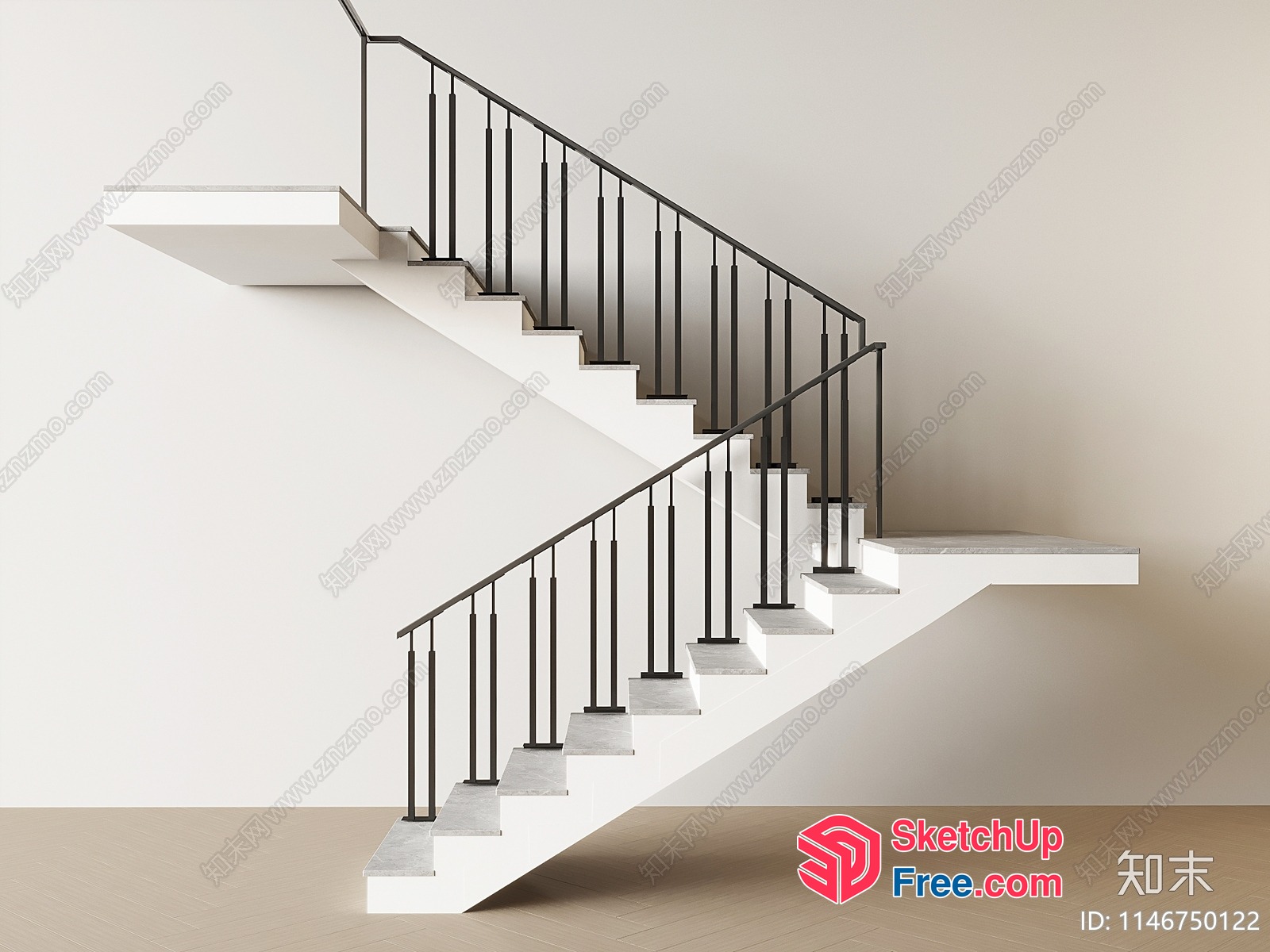 Modern White Staircase With Black Railings 3D SketchUp File