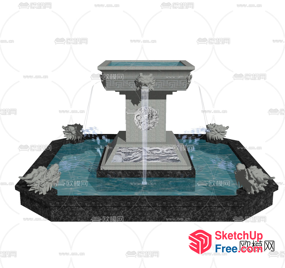 Ornate Stone Fountain With Carved Designs 3D SketchUp File
