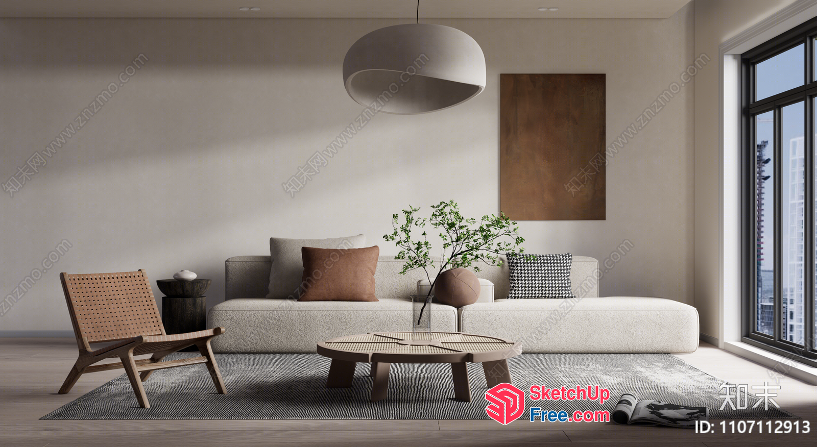 Modern Minimalist Living Room With Natural Elements 3D SketchUp File