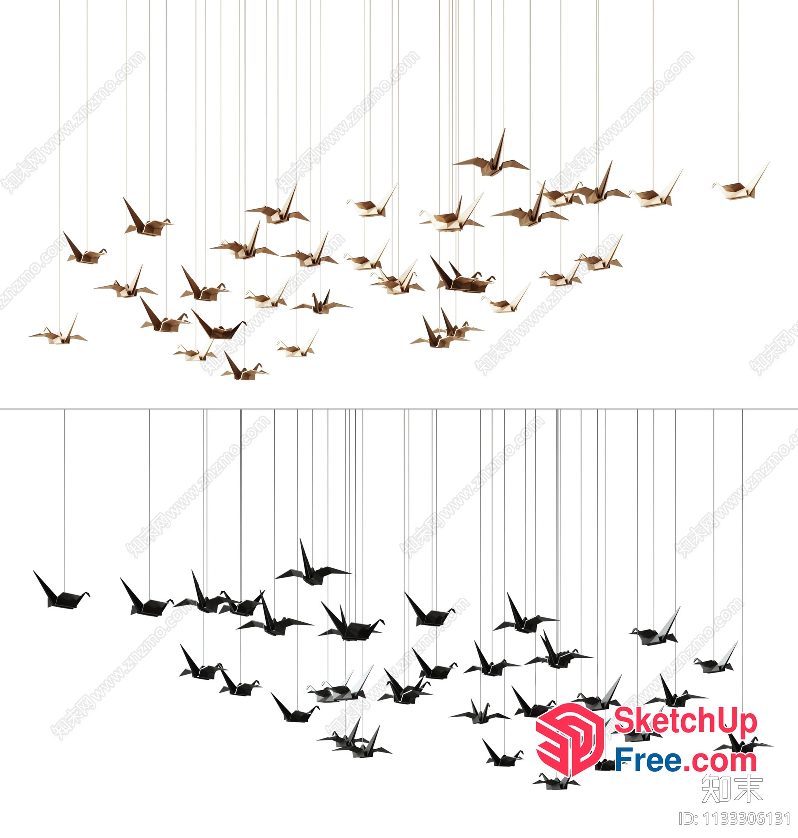 Hanging Origami Cranes Decorative Mobile 3D SketchUp File