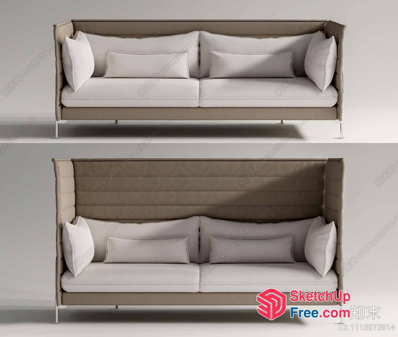 Elegant Minimalist Sofa With White Pillows And Light Brown Upholstery 3D SketchUp File