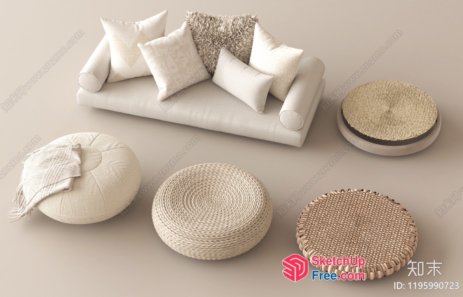 Modern Creamy Style Living Room Furniture 3D SketchUp File
