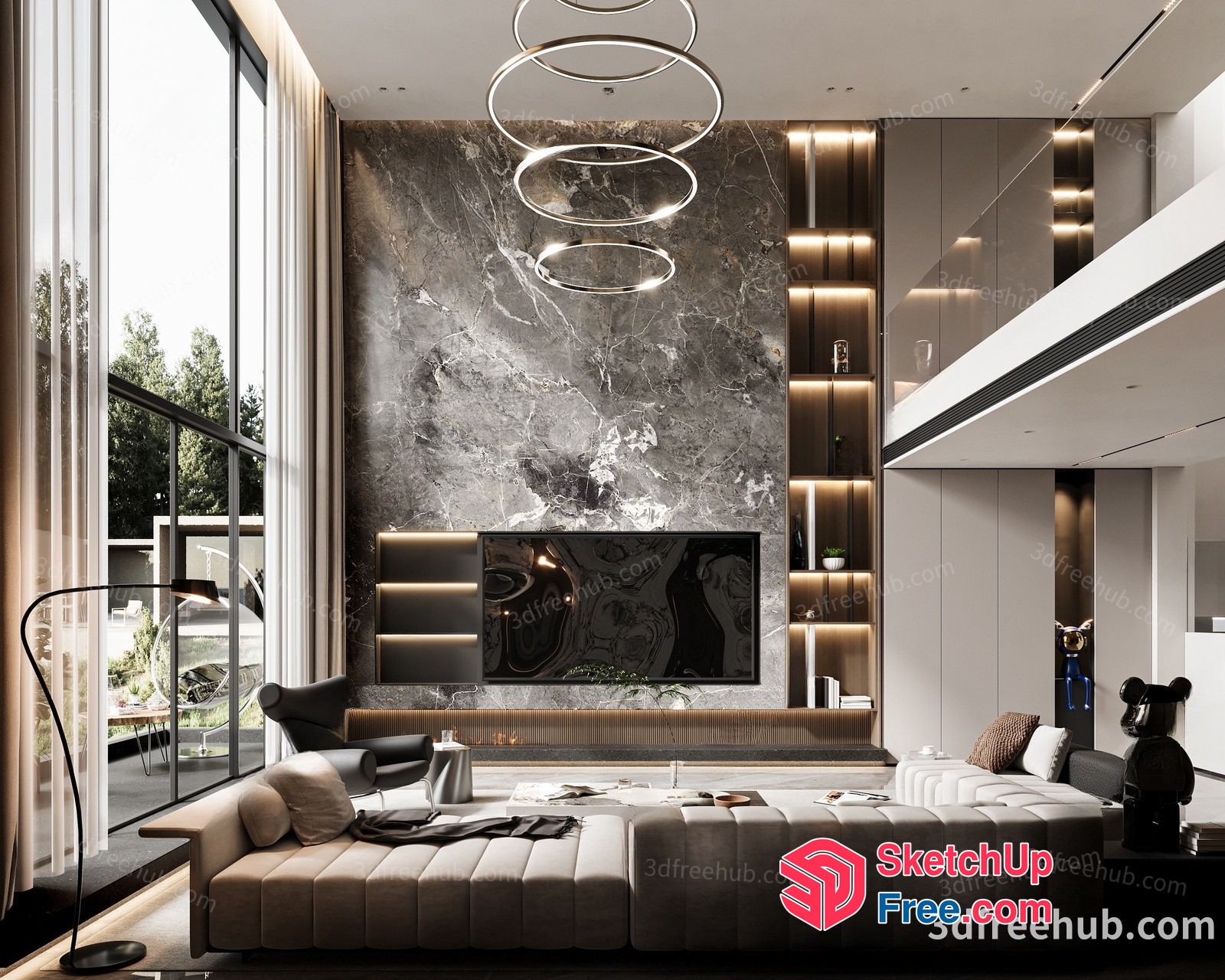 Modern Living Room With Large Tv And Cozy Seating 3D SketchUp File