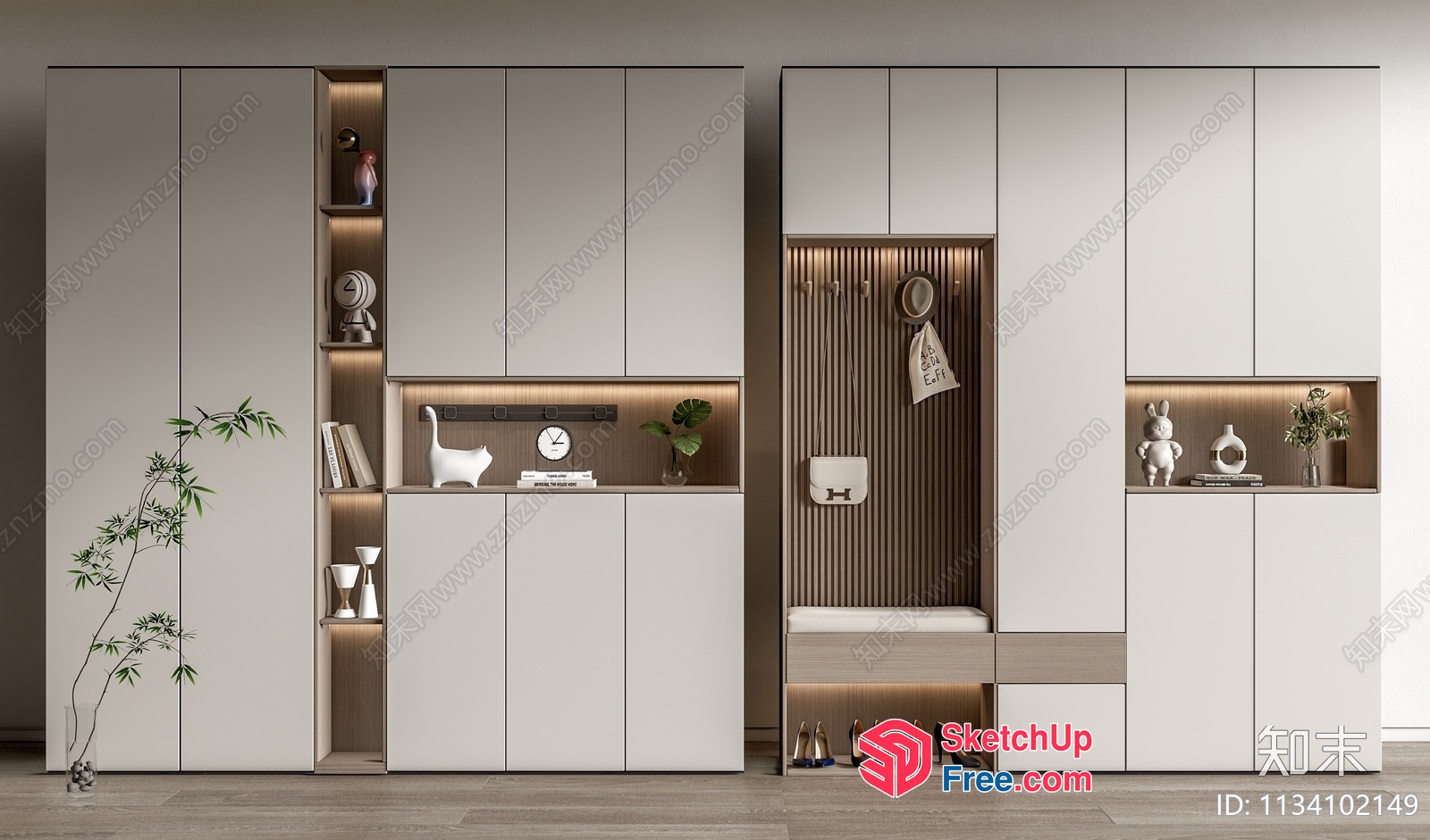 Elegant White And Light Brown Modern Furniture Collection 3D SketchUp File