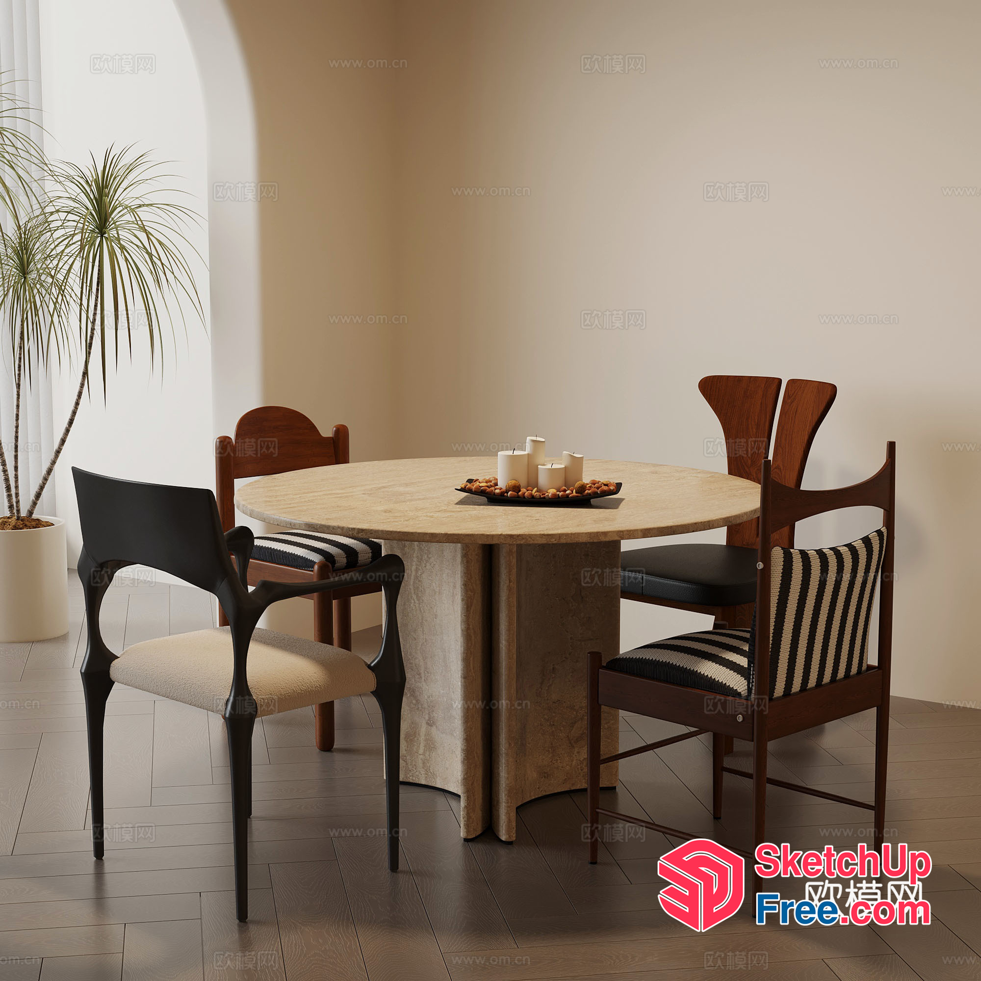 Elegant Dining Table And Chairs 3D SketchUp File