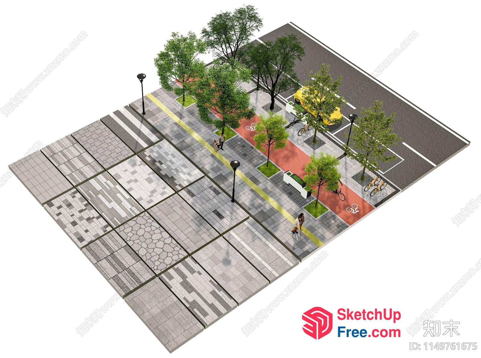 Commercial Street With Outdoor Seating And Pedestrian Area 3D SketchUp File