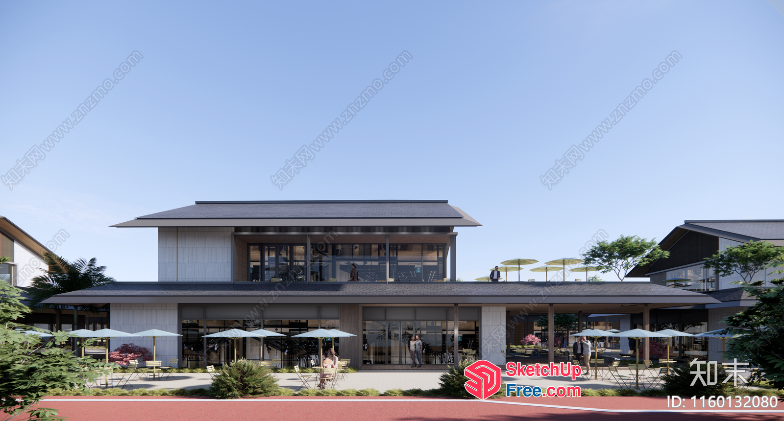 Modern Exterior Design With Glass Curtain Wall And Outdoor Seating Area 3D SketchUp File