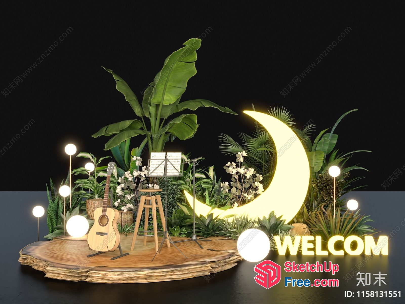 Tropical Stage Decor With Musical Instruments 3D SketchUp File