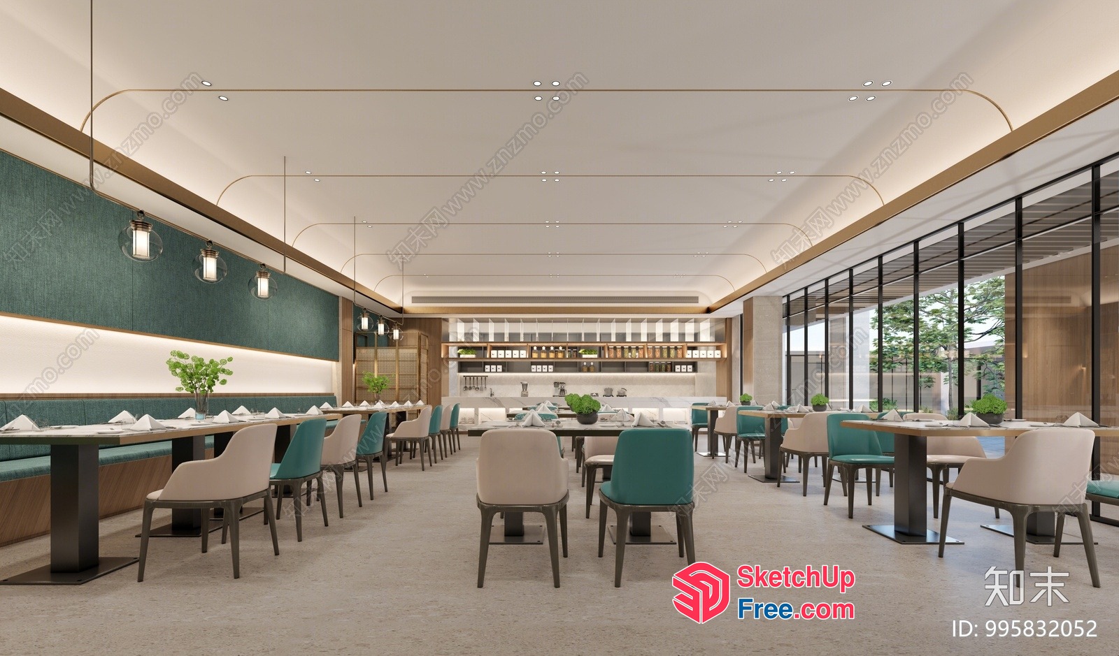 Modern Restaurant Interior With Elegant Lighting And Comfortable Seating 3D SketchUp File
