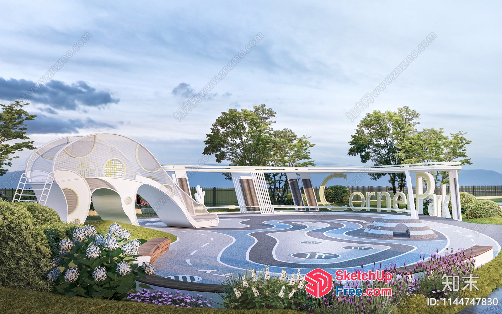 Futuristic Outdoor Playground With Modern Design And Play Equipment 3D SketchUp File