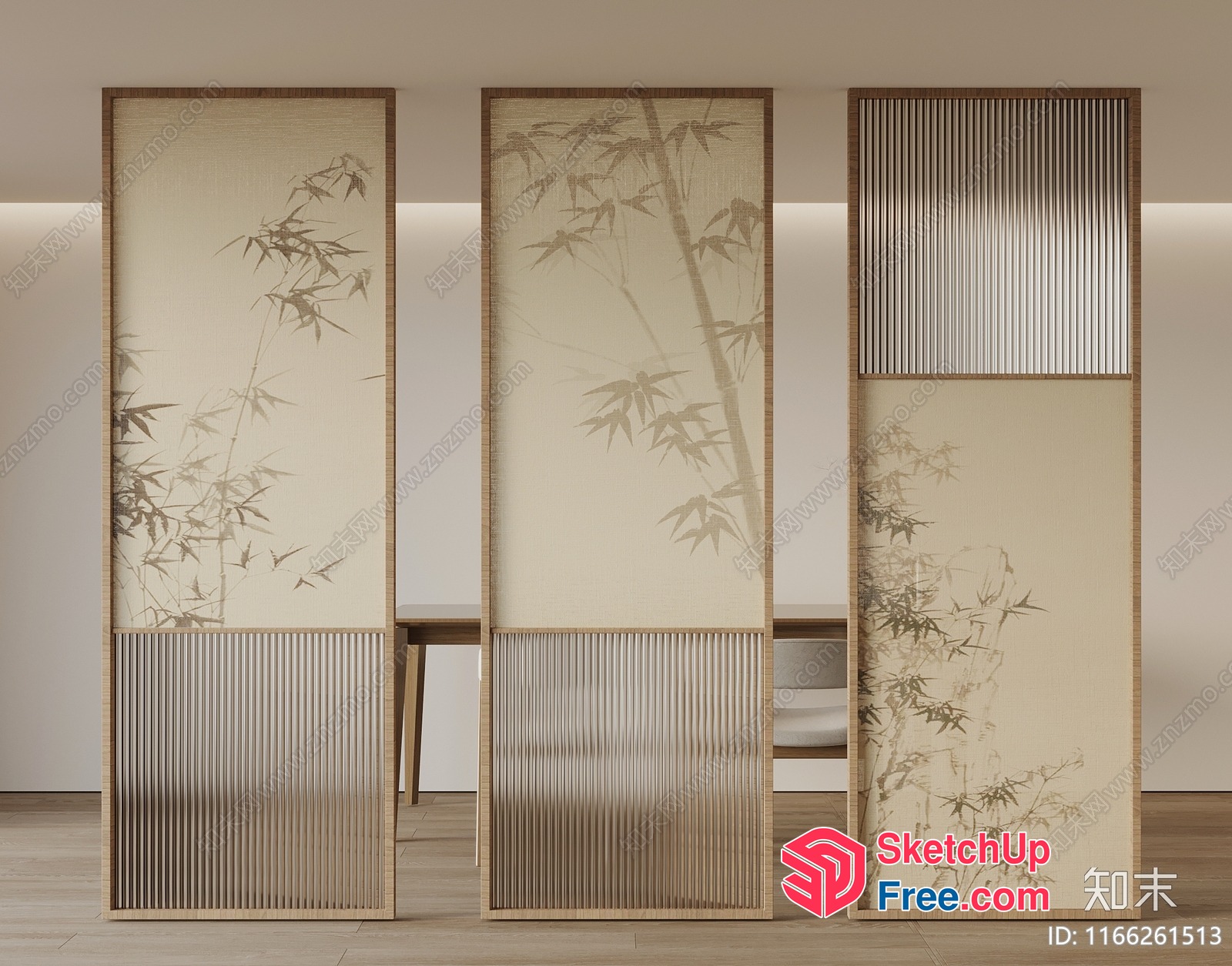 Partition Screen With Bamboo Design And Natural Light 3D SketchUp File